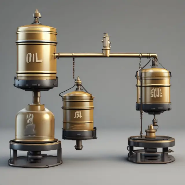 Oil barrels and natural gas cylinders balancing on a scale, depicting the Oil Price to Natural Gas Ratio concept for energy investment analysis