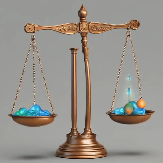 Image of a balanced scale with oil and natural gas containers on each side representing their market values in the oil price to natural gas ratio.