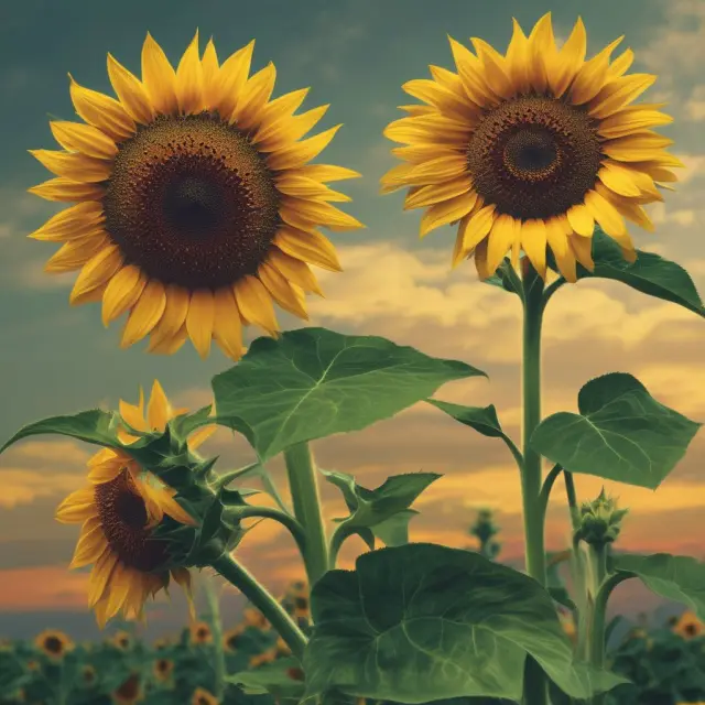 Oil sunflowers overshadowing natural gas daisies in a metaphorical depiction of historical oil-to-natural-gas price ratios.
