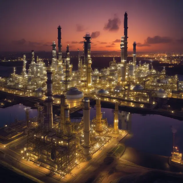 An ancient refinery lab with crude oil being transformed into fuel products under the watchful eye of an alchemist