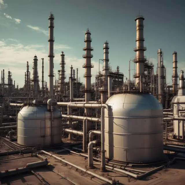 Refinery turning crude oil into diverse petroleum products and petrochemicals.
