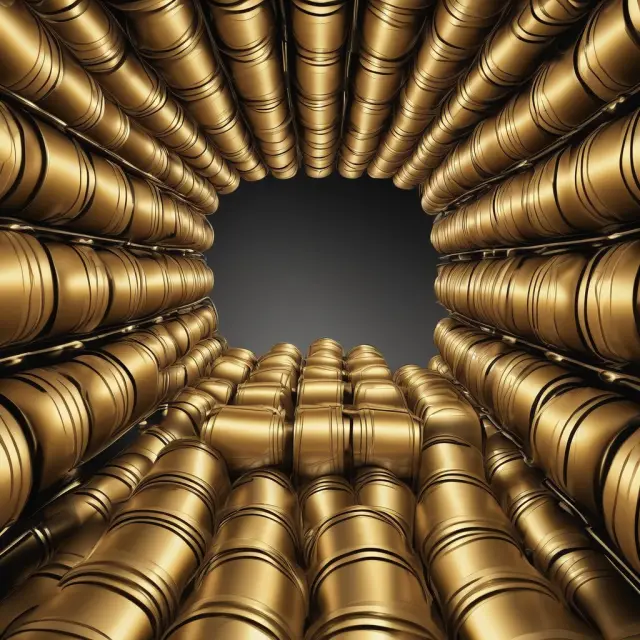 Golden oil barrels in a vault, representing global oil reserves and their strategic significance