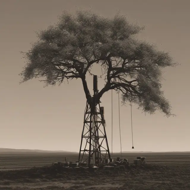 An image of a tree symbolizing innovation, with its roots representing oil sands, growing new branches labeled 