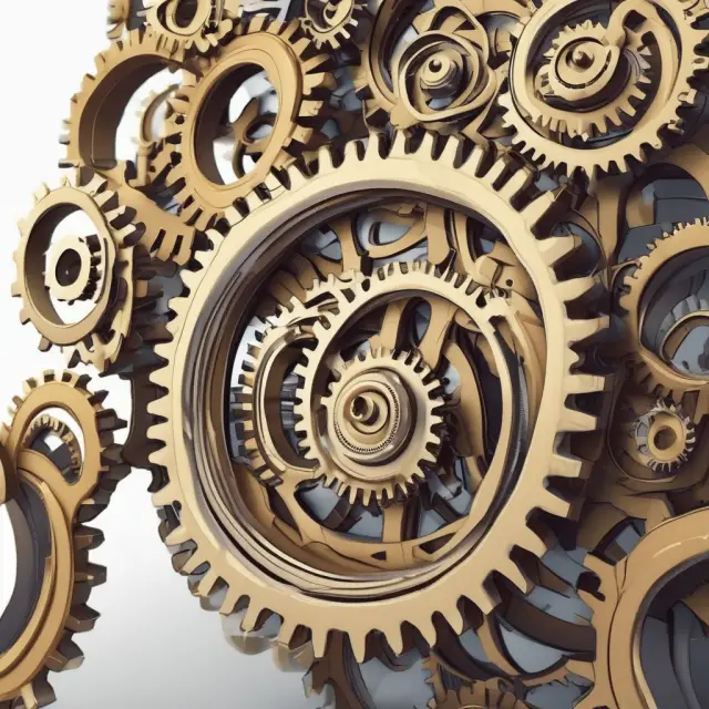Two interconnecting gears symbolize the relationship between employment and potential GDP in Okun