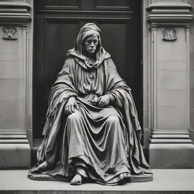 Image: An elderly woman (representing the Bank of England) comforting a worried crowd during financial turmoil on Threadneedle Street.