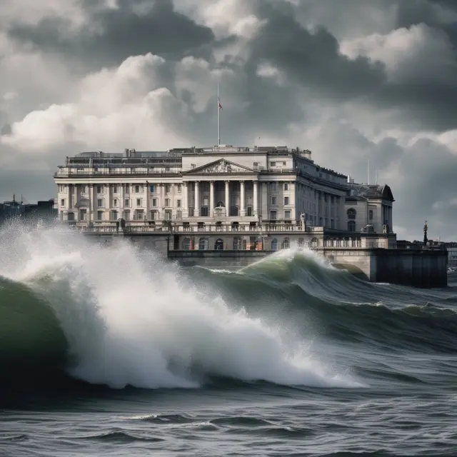 Silver Bank of England calmly navigating turbulent waters while offering support to struggling financial institutions.