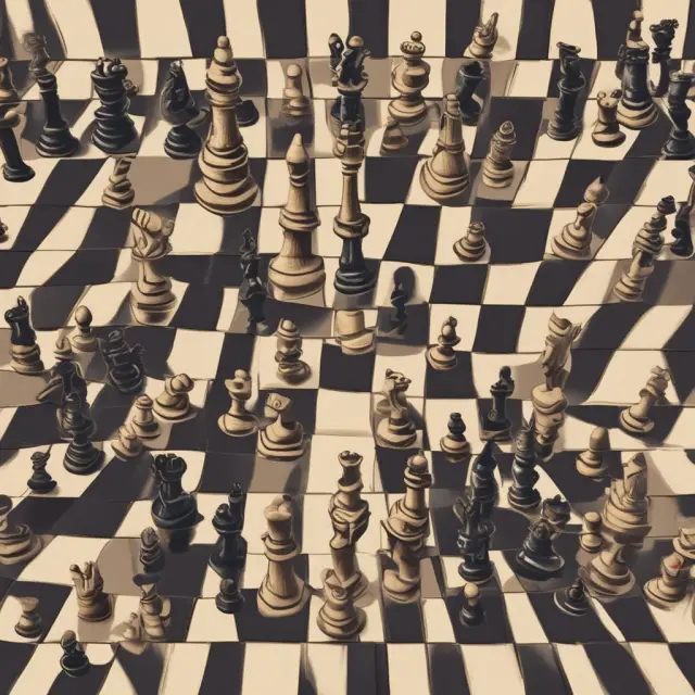 A traditional industry scene with factories and farmland intertwined on a tech-driven chessboard, depicting the need for innovation in old economy