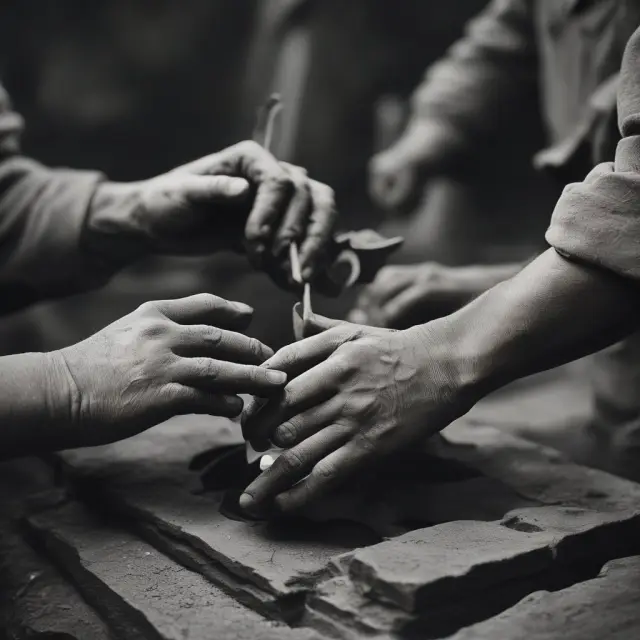 Old economy industries: Workers shaping steel, preserving traditional practices with technological advancements.