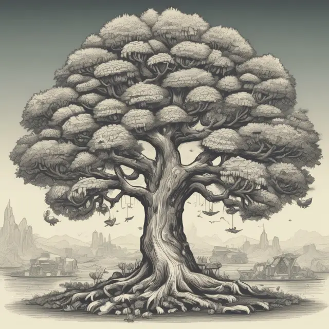 Wisdom tree laden with answers to frequently asked questions about old economy industries and concepts