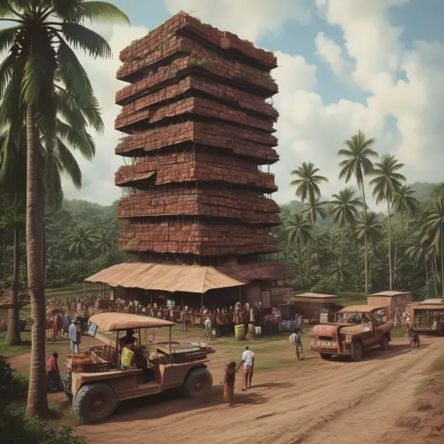 A visualization of three large cocoa traders overshadowing a multitude of small farmers, emphasizing power imbalance