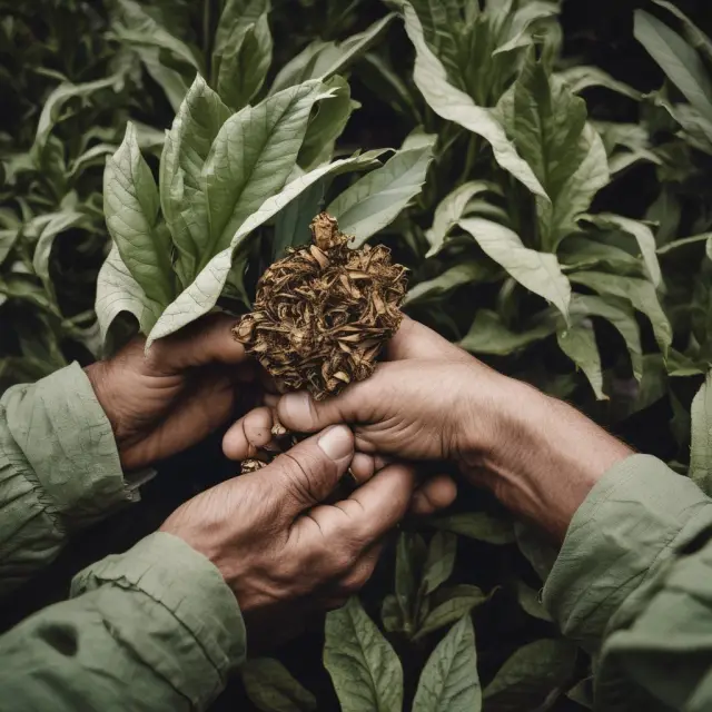 A tobacco plant surrounded by a handful of large buyers, representing the oligopsonic nature and its consequences for farmers.