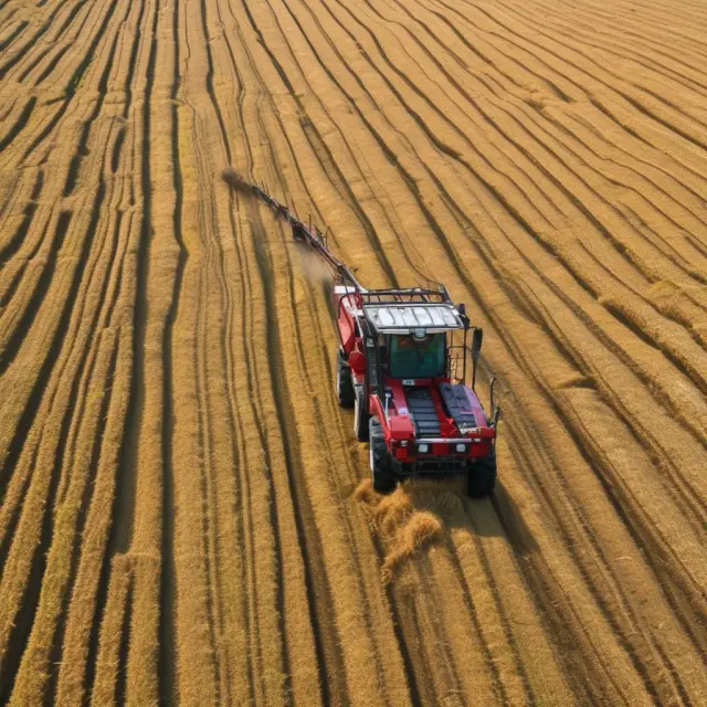 Wheat farmer surveying his parched, abandoned fields while oligopsonies drive down prices, pushing him to the brink