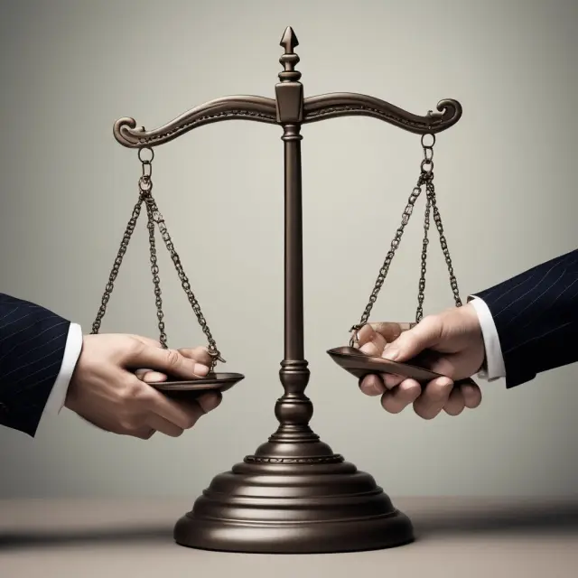 Image of a few large hands controlling the balance on a scale, symbolizing oligopsonies in buyer markets.