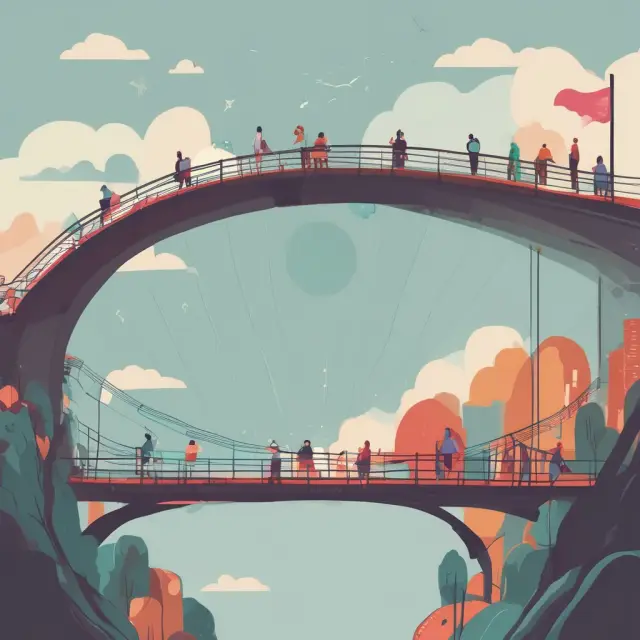 An ombudsman symbolically represented as a bridge, connecting parties to resolve disputes with impartiality and efficiency