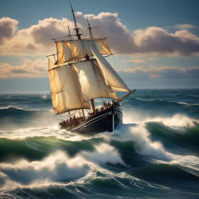 Sailboat riding Omega waves among option price charts
