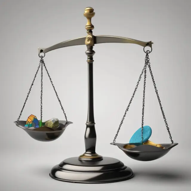 Scales in motion with pendulum representing Omega balancing delta (leverage) and gamma (volatility) in options trading.