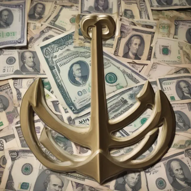 Image of the Omani Rial coin anchored to a gold US Dollar coin, illustrating their monetary relationship and symbolizing economic stability