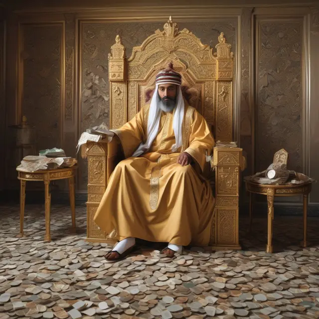 Golden sultan transforms coins and banknotes into the Omani rial.