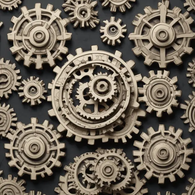 Gears symbolizing security identifiers, order types, instructions, and transmission methods forming an interconnected Order Management System