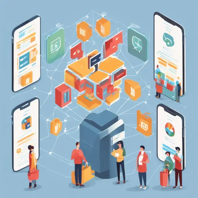 An intricate web connecting ecommerce platforms and an order management system, symbolizing streamlined sales and fulfillment processes