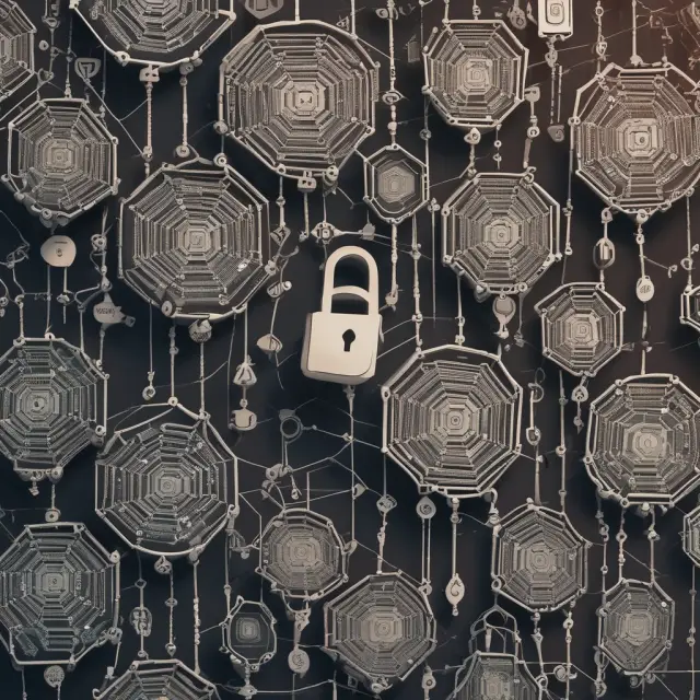 An image depicting API keys unlocking a complex network of interlinked trading systems, illustrating integration and customization.