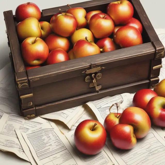 Golden apples symbolizing on account purchases stored within an ornate chest labeled