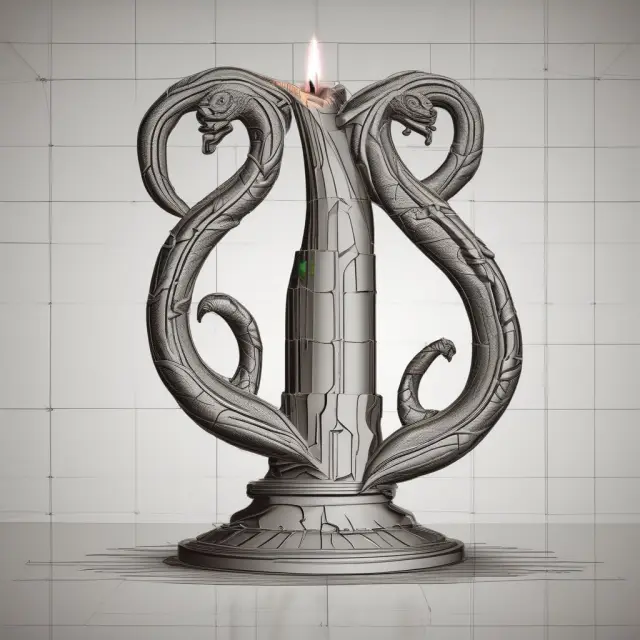 A pair of snakes symbolizing OBV and Accumulation/Distribution Line wrapping around a stock candlestick chart, indicating their relationship in technical analysis.