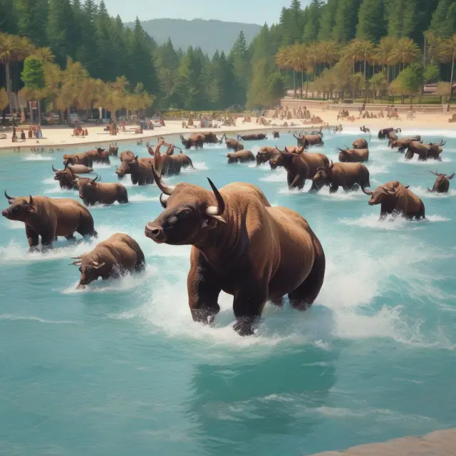 Bulls and bears engage in a dynamic struggle within a pool of OBV waves, representing buying and selling opportunities