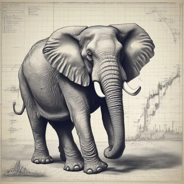 An institutional bull elephant creating powerful volume surges on an OBV chart, demonstrating market impact
