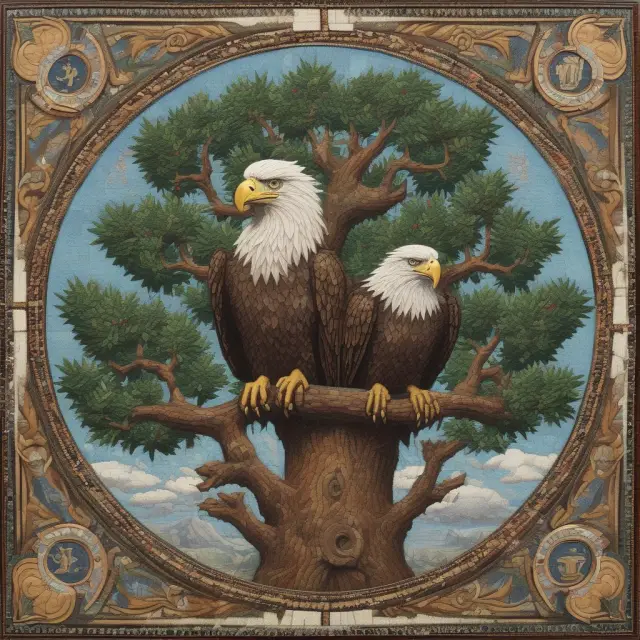 Eagles symbolizing the Federal Reserve and OCC nesting in a tree, overseeing a bank holding company