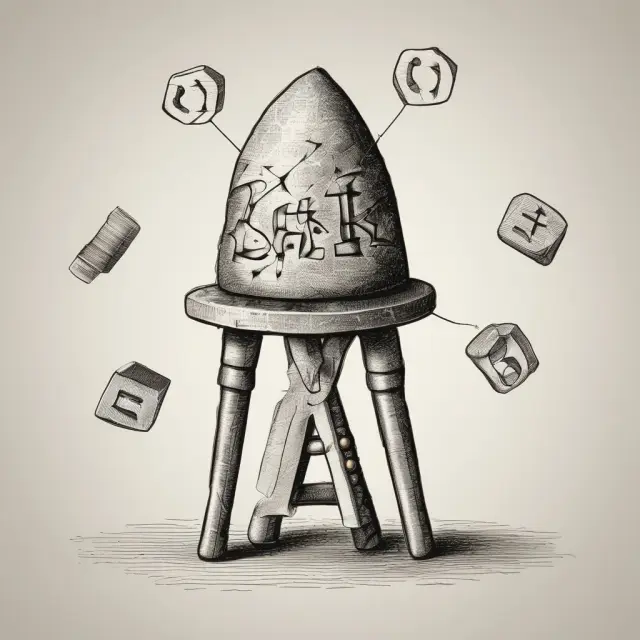 A three-legged stool illustrating effective bank holding company management through financial strategies, risk management, and communication.