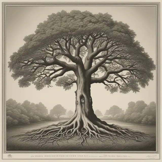 A tree representing Berkshire Hathaway with its interconnected roots symbolizing the various banks under a bank holding company
