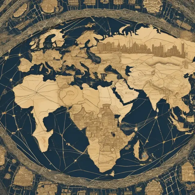 A complex web of interconnected lines representing the One Belt One Road economic development project, symbolizing its significant influence on both global economy and geopolitics