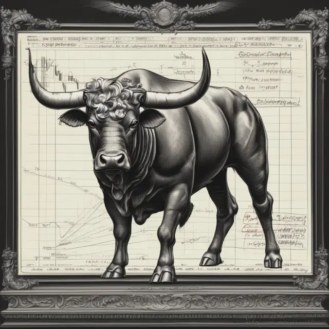 Bull symbol focuses one eye on the S&P 500 index, emphasizing directional performance evaluation.