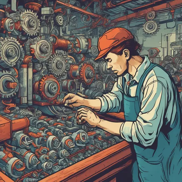Worker producing more with advanced machinery amid increasing GDP