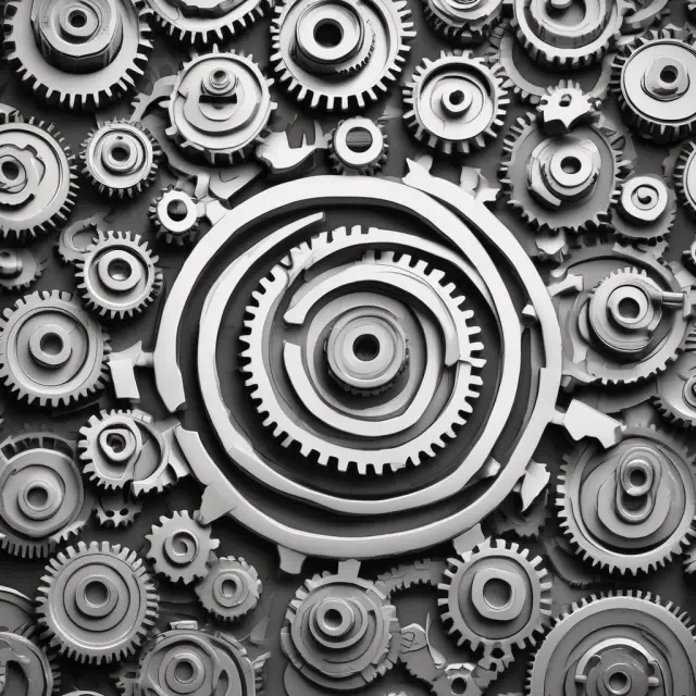 Cogs represent labor and capital in a clockwork mechanism, demonstrating productivity estimation with the one-third rule.