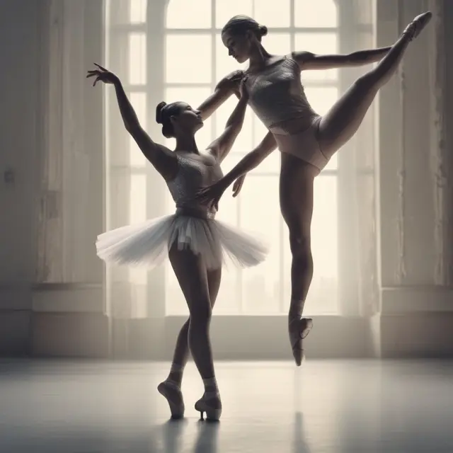 Ballerina dancing with robotic arm, illustrating the importance of human capital and technological advancements in productivity growth.