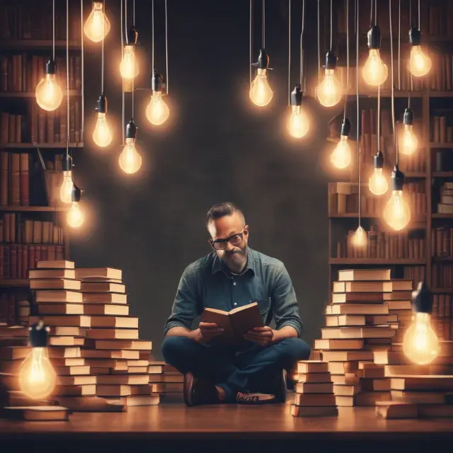 Worker with books and lightbulb illustrates the role of human capital and technology in boosting labor productivity