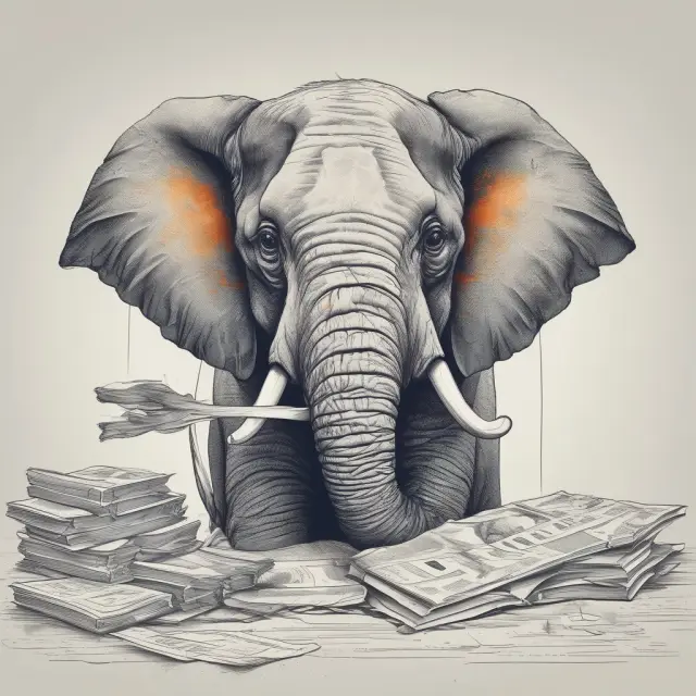 Elephant obscuring part of a financial report, signifying the potential deception in reporting one-time charges