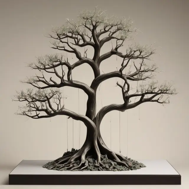 A scale model bank with connected branches representing economies of scale and cost savings