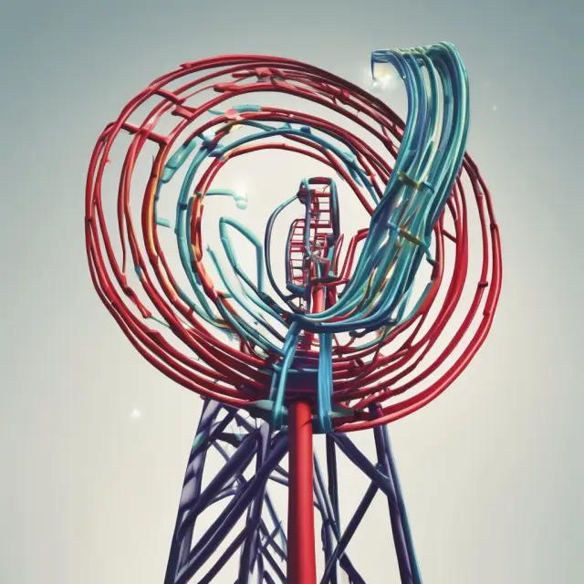 A trader navigates the ups and downs of one-touch option trading, with a rollercoaster representing market price swings and the trader holding target prices and premiums