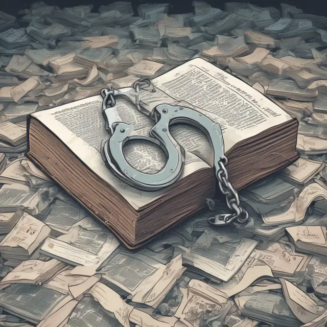 An image showing a handcuff securing a book on a table with waves of digital data flowing around it. This visual metaphor represents Digital Rights Management (DRM) protection against online piracy.