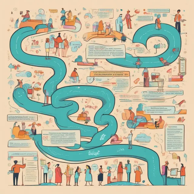 Image of a river flowing with floating questions and answers related to online banking.
