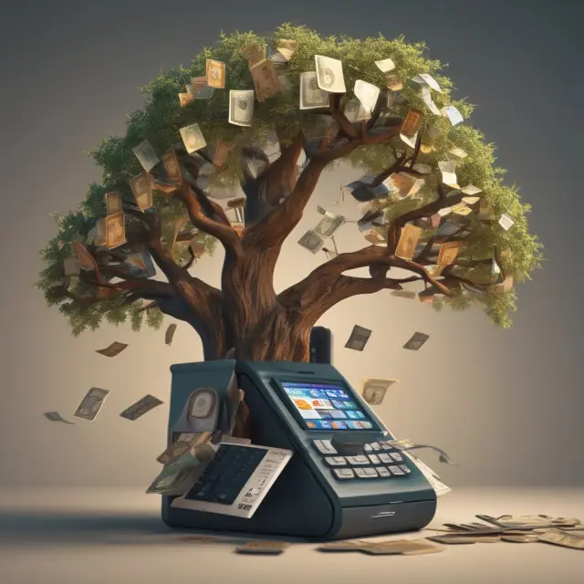 Tree growing branches representing advanced online banking functions for account opening and credit card applications