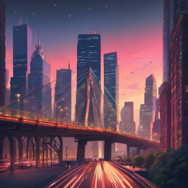 An image of a bridge linking virtual marketplaces to a vibrant cityscape, representing the seamless integration of online and offline retail.
