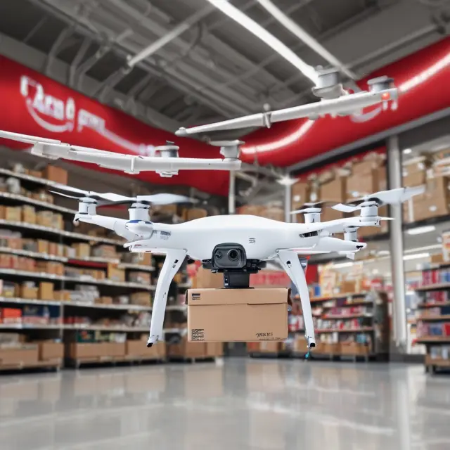 Amazon drone delivering an order to a Target store, bridging online and offline commerce