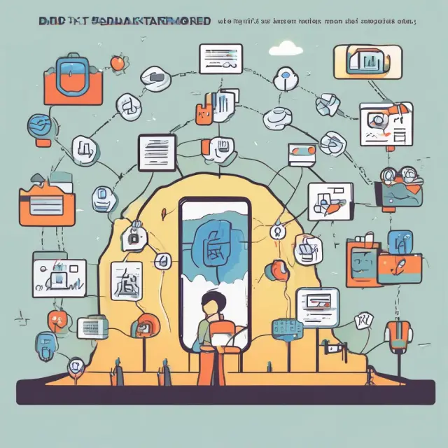 Bridge made of interconnected mobile devices and CRM systems symbolizing the seamless connection between online and offline commerce channels.