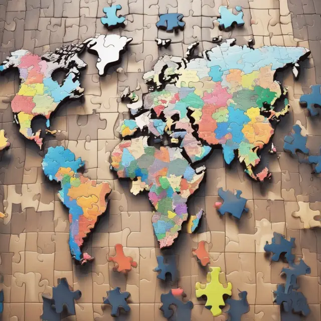 A puzzle of Canada with OTPPB logo pieces forming an intricate map towards a vibrant, diversified investment portfolio