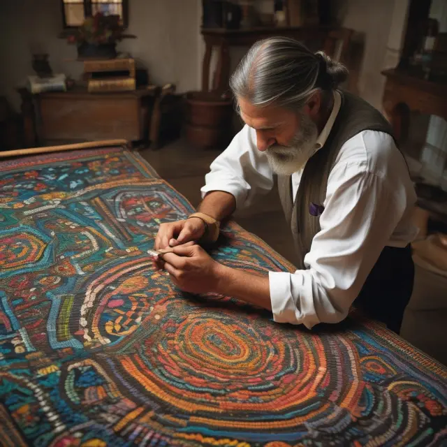 An artisan weaving a complex tapestry symbolizes the investment process in OPALS. Balancing asset classes and securities, the artist optimizes risk while crafting a unique financial masterpiece.