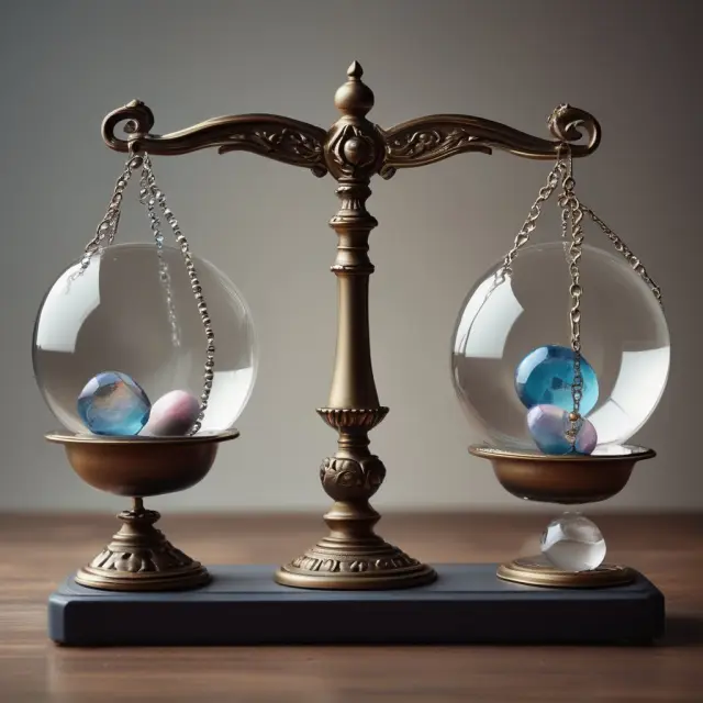 Two crystal balls atop market scales: one revealing a clear price (market clearing prices), the other hiding a discounted price (opaque pricing).